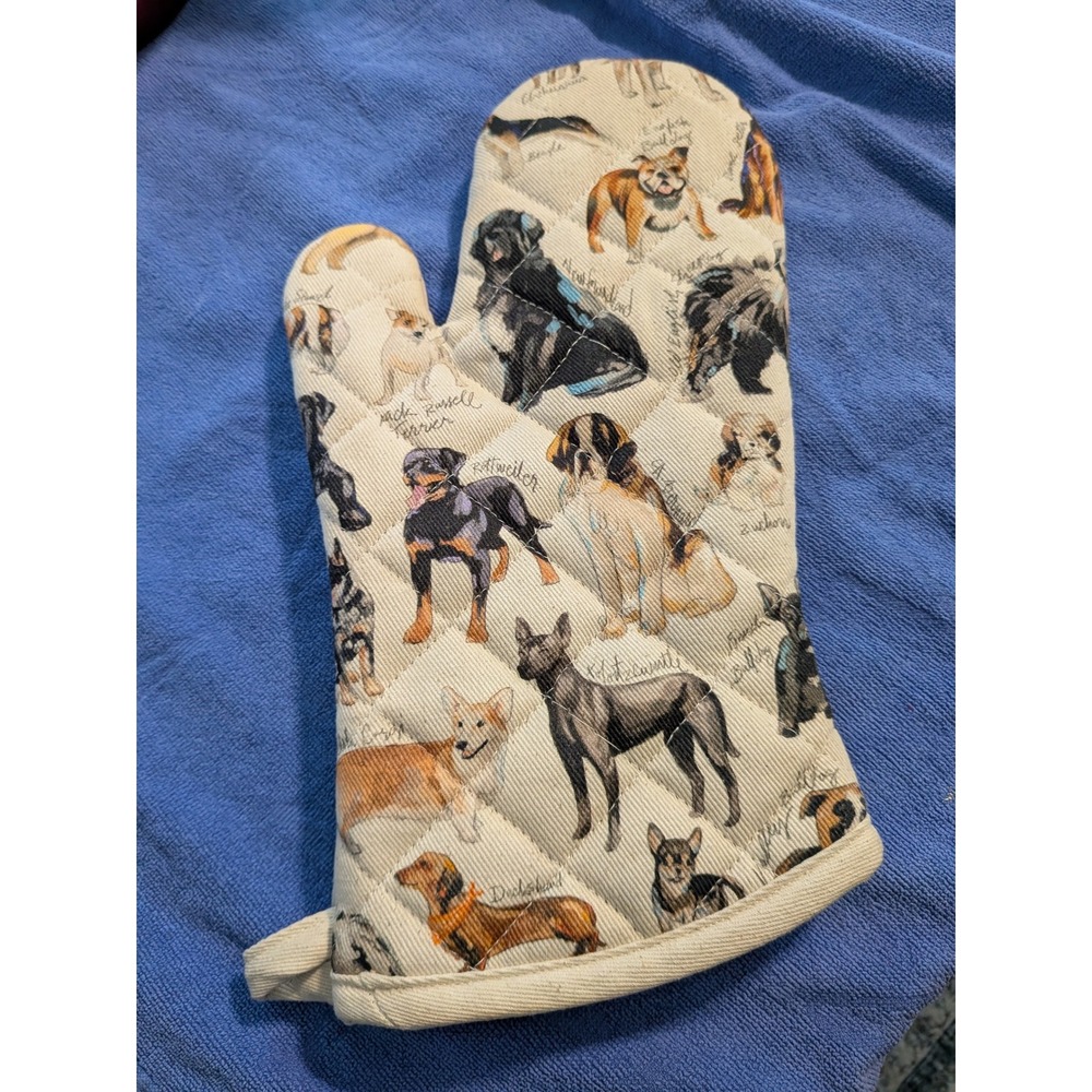 Anthropologie Quilted Oven Mitt Cream Dog Breed Illustrated Print Cotton